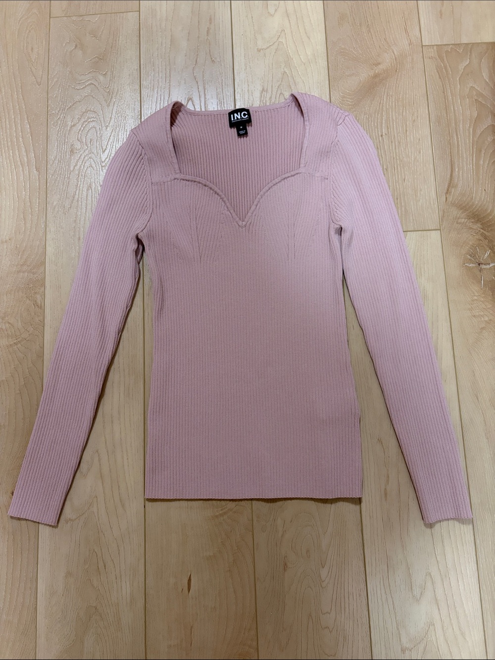 I.N.C. International Concepts Sweetheart-Neck Ribbed Sweater, Rose, sz M